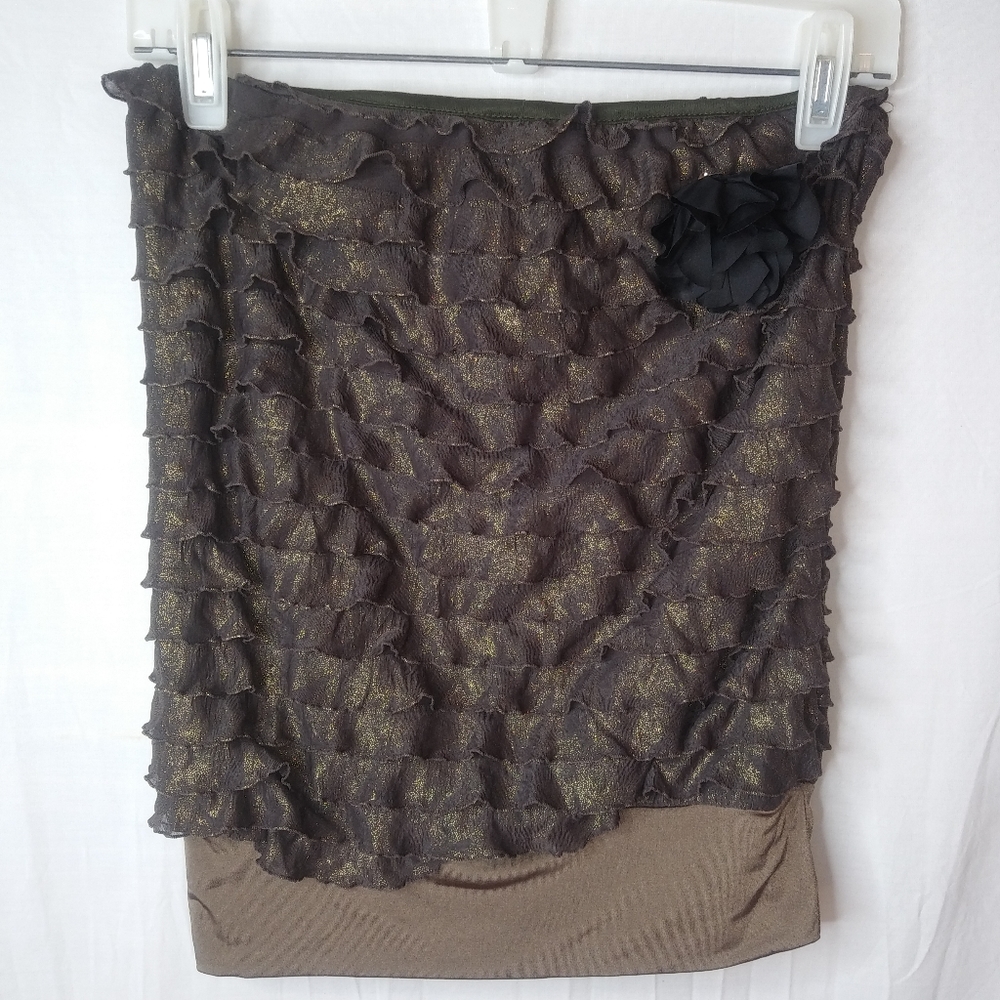 Manifesto S Chocolate Gold Ruffle Crop Top